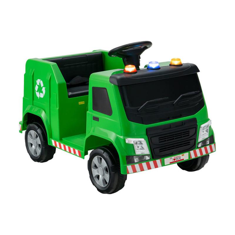 12V Kids Ride-On Garbage Truck with Warning Lights and 6 Recycling Accessories
