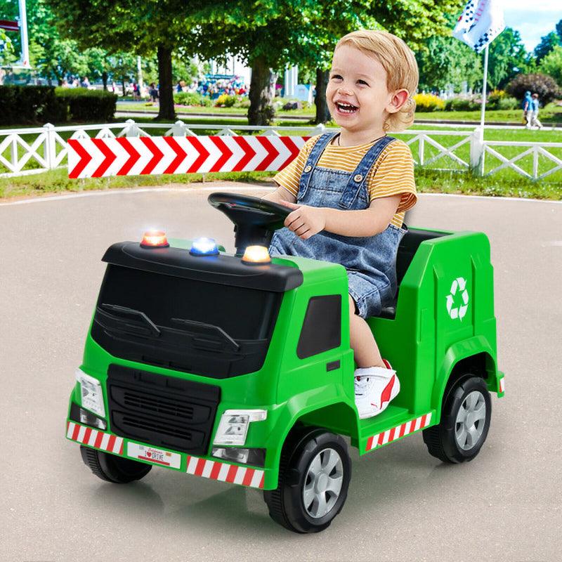 12V Kids Ride-On Garbage Truck with Warning Lights and 6 Recycling Accessories
