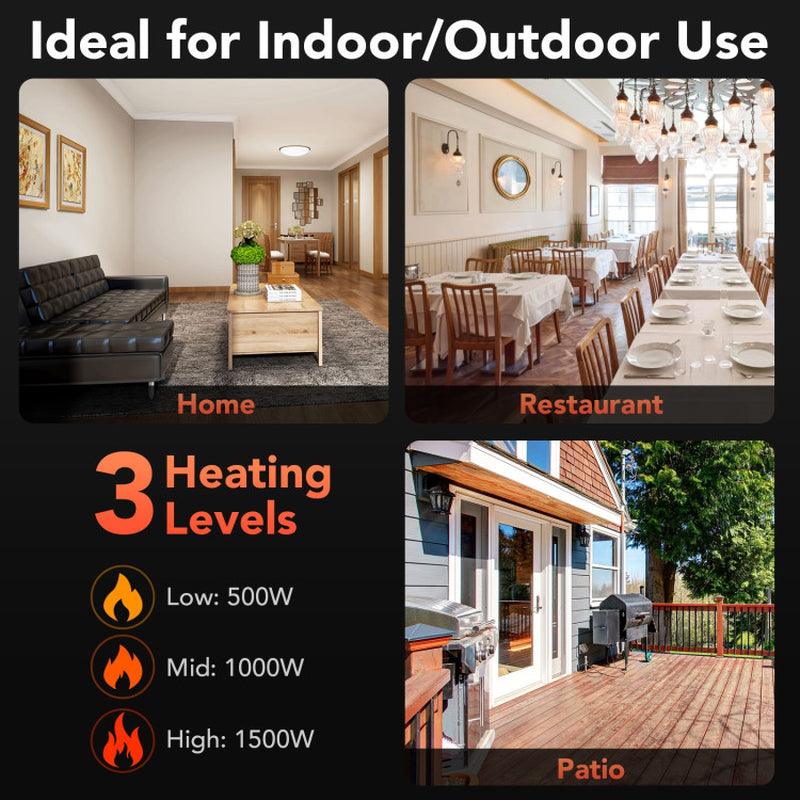 1500W Wall-Mounted Electric Heater Patio Infrared Heater with Remote Control
