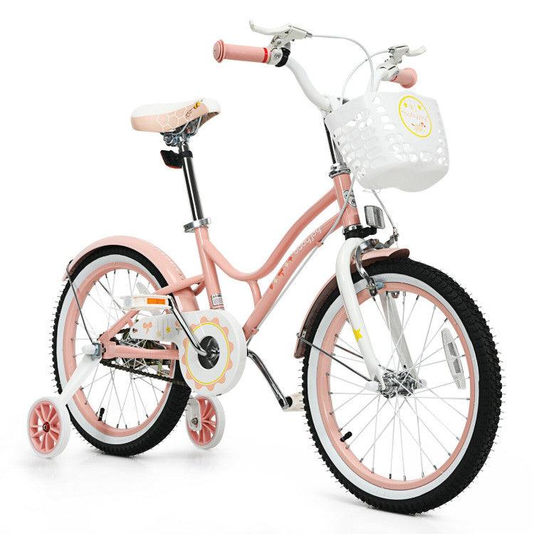 18 Inch Kids Adjustable Bike with Training Wheels Carbon Steel Foam PU