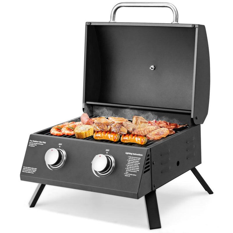 2-Burner Propane Gas Grill 20000 BTU Outdoor Portable with Thermometer