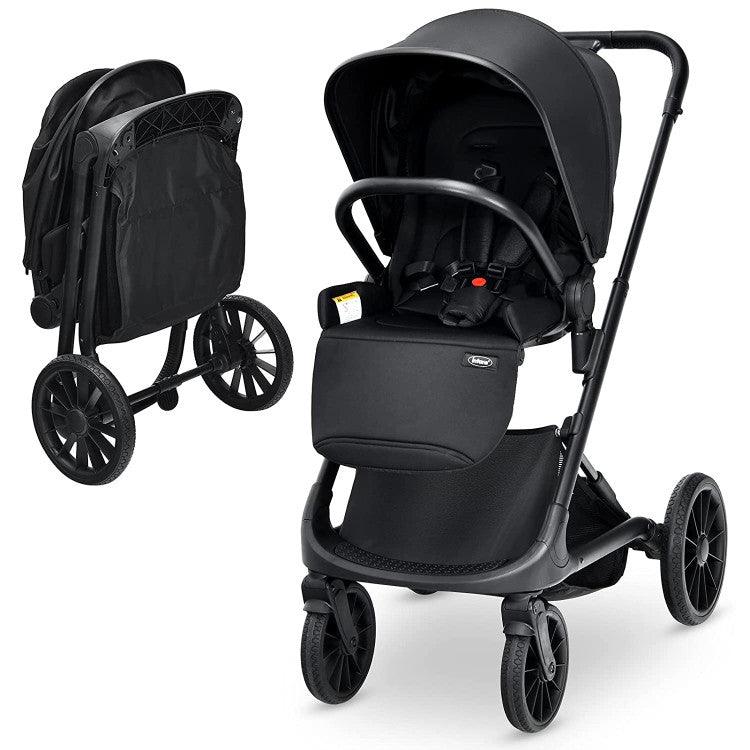 2-In-1 Convertible Baby Stroller with Oversized Storage Basket Black