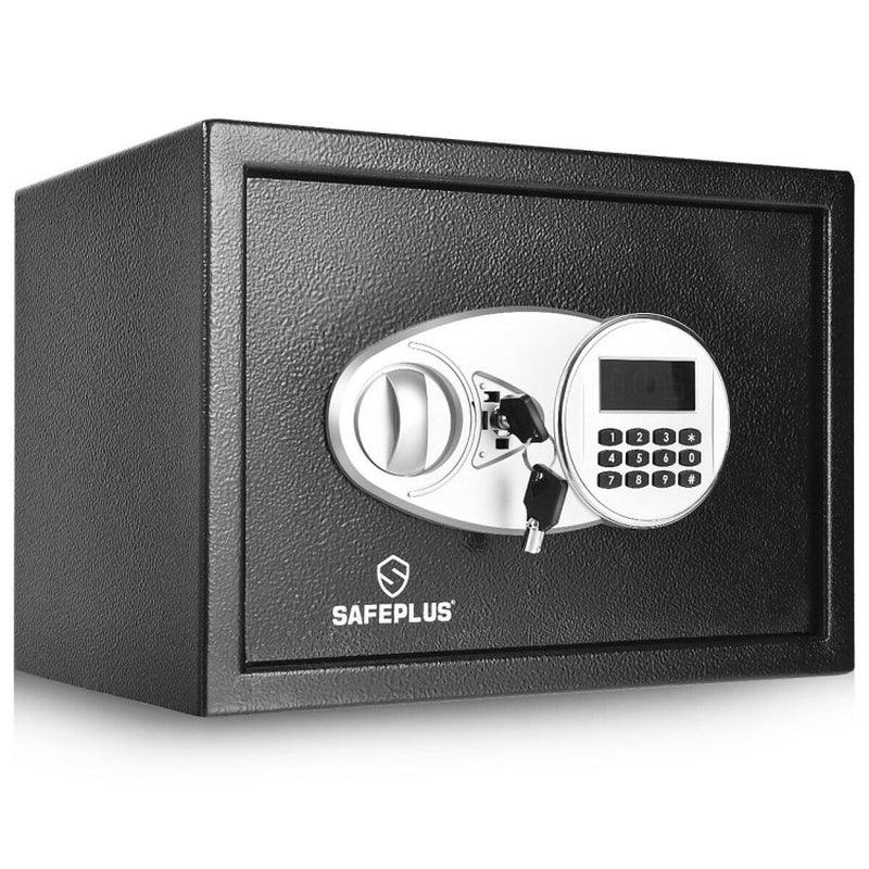 2-Layer Safe Deposit Box with Digital Keypad Home Office Black Steel