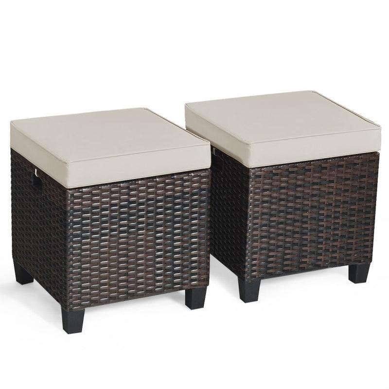 2 Pieces Furniture Patio Rattan Ottoman Set with Removable Cushions