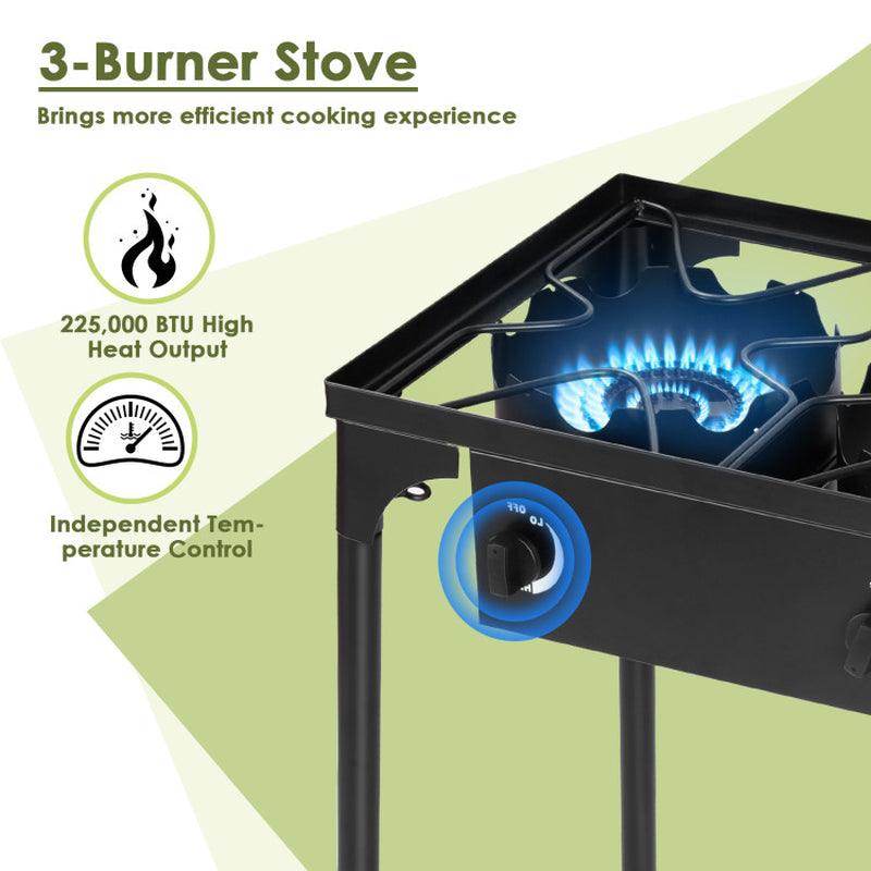 225,000-BTU Portable BBQ Propane 3 Burner Gas Cooker Cast Iron Black