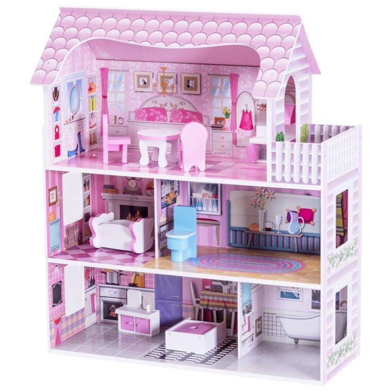 28 Inch Pink Dollhouse with Furniture Girl Toys Playhouse MDF Material