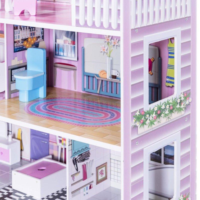28 Inch Pink Dollhouse with Furniture Girl Toys Playhouse MDF Material