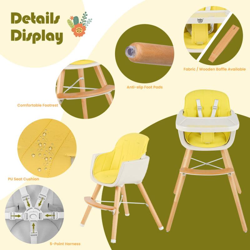 3-In-1 Convertible Wooden High Chair with Cushion Nursery Furniture