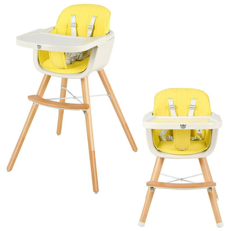 3-In-1 Convertible Wooden High Chair with Cushion Nursery Furniture