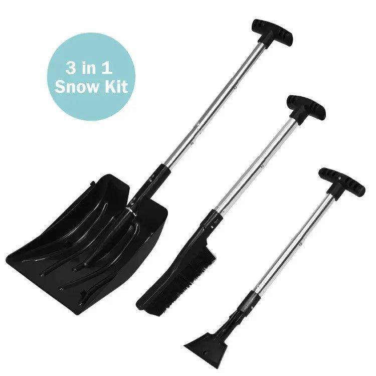 3-In-1 Snow Shovel Removal with Ice Scraper and Brush Black