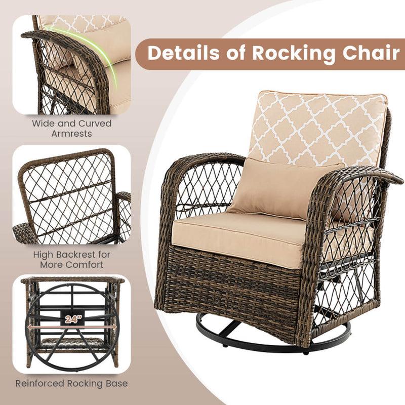 3 Pieces Outdoor Wicker Conversation Set with Tempered Glass Coffee Table