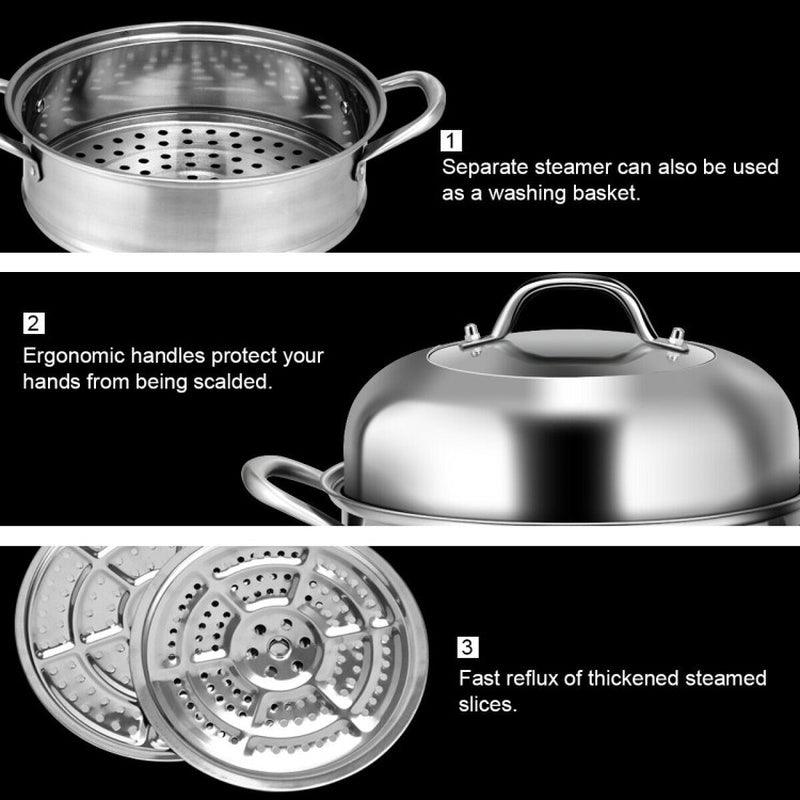 3 Tier Stainless Steel Cookware Pot Steamer Set Saucepot Double Boiler