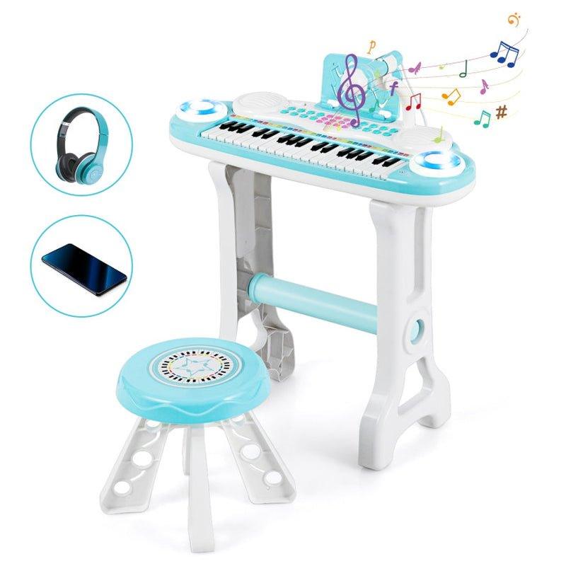37-Key Kids Musical Bue Electronic Piano Keyboard Playset Toys