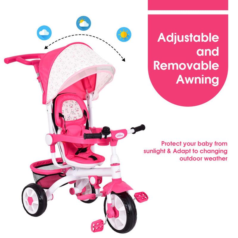 4-In-1 Detachable Baby Stroller Tricycle with Round Canopy Bleu/Pink