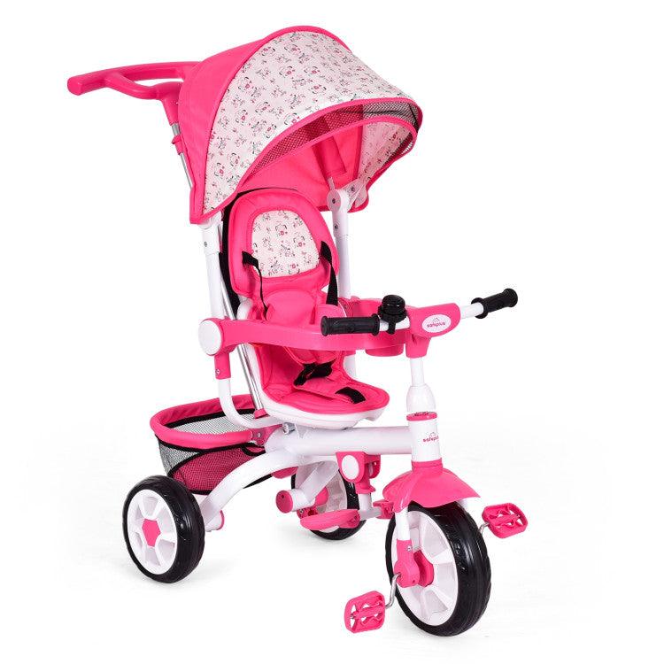 4-In-1 Detachable Baby Stroller Tricycle with Round Canopy Bleu/Pink