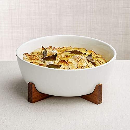Oven to Table Serving Bowl with Trivet Stoneware & Acacia Wood 11" Dia. x 4.75"