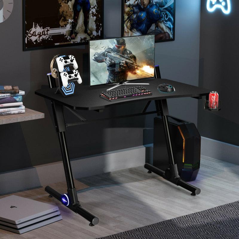 43.5 Inch Height Adjustable Office Gaming Desk with Blue LED Lights