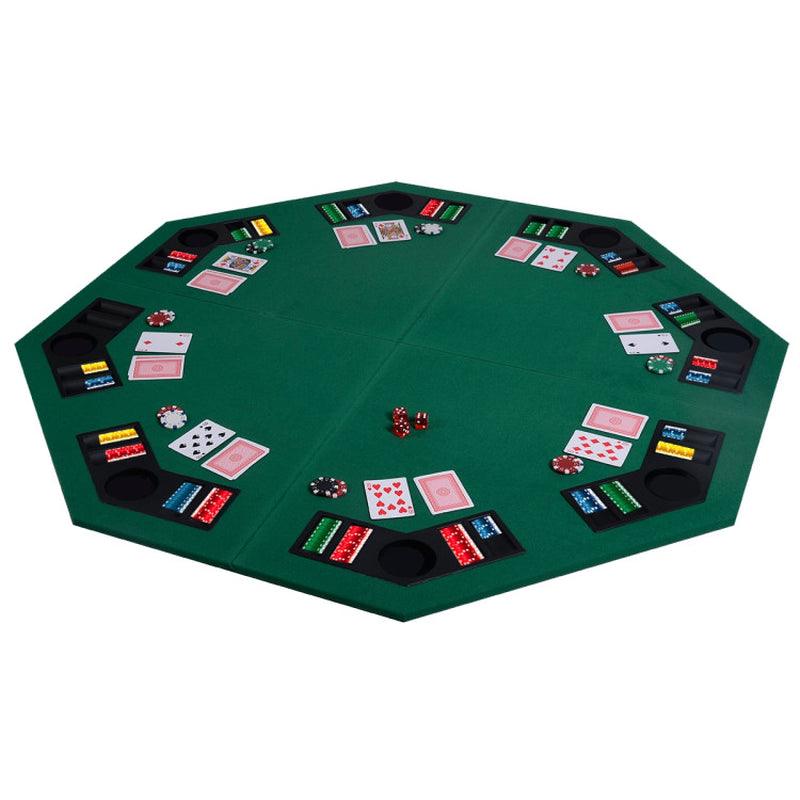 48 Inch 8 Players Octagon Fourfold Poker Table Top Green Games NEW