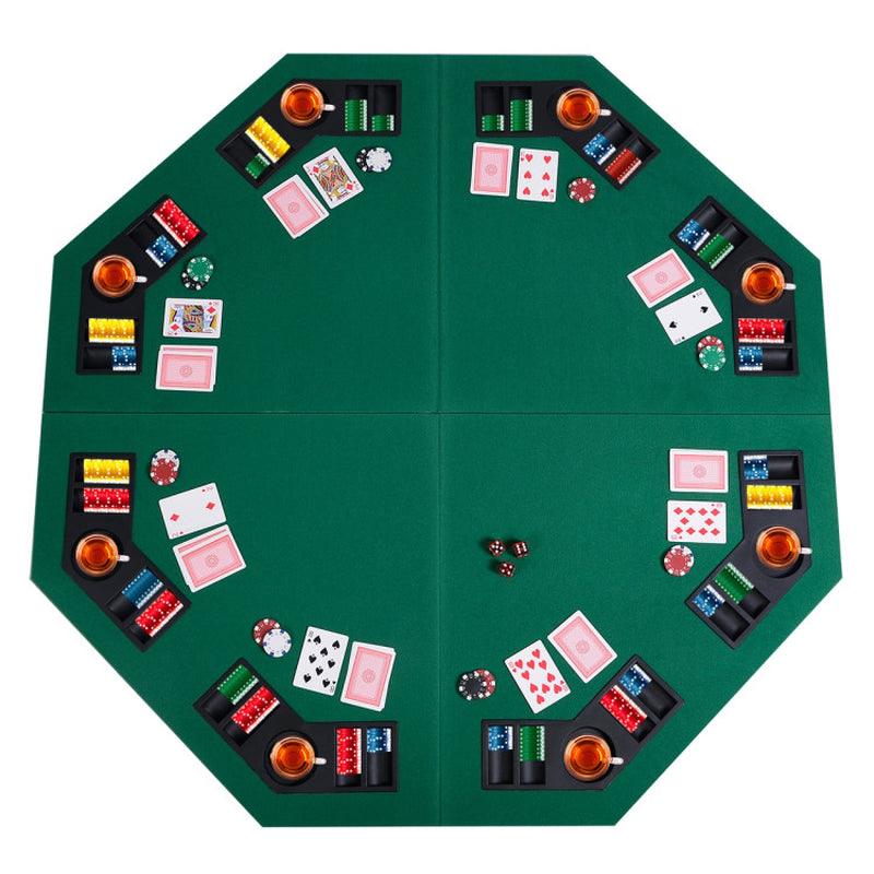 48 Inch 8 Players Octagon Fourfold Poker Table Top Green Games NEW