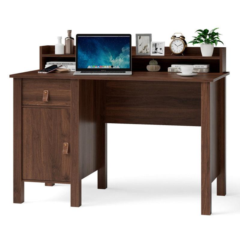48 Inch Computer Desk Writing Workstation with Drawer and Hutch Walnut