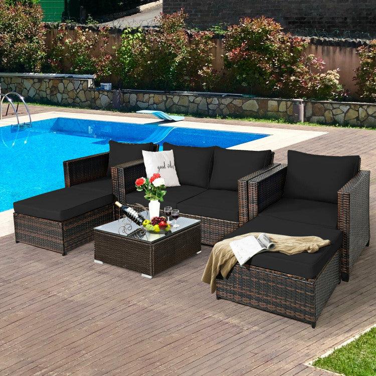 5 Pieces Patio Rattan Furniture Set with Removable Cushions
