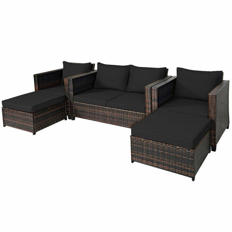 5 Pieces Patio Rattan Furniture Set with Removable Cushions