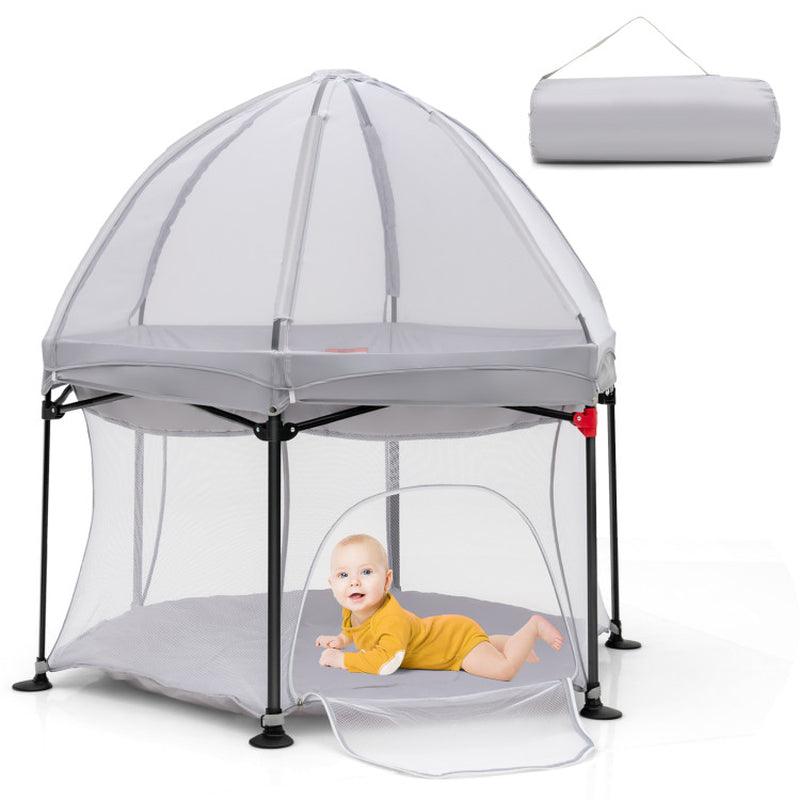 53 Inch Outdoor Baby Playpen with Canopy and Carrying Bag Portable Play Yard Toddlers
