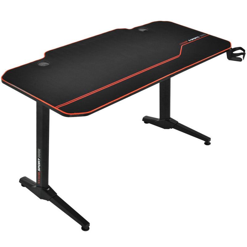 55 Inch Gaming Desk with Free Mouse Pad with Carbon Fiber Surface Black
