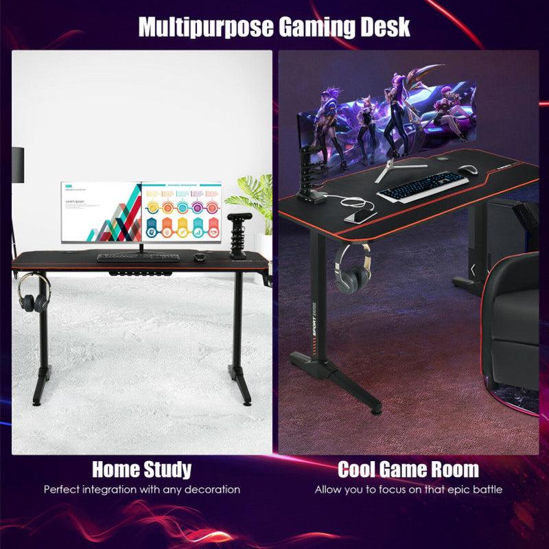 55 Inch Gaming Desk with Free Mouse Pad with Carbon Fiber Surface Black