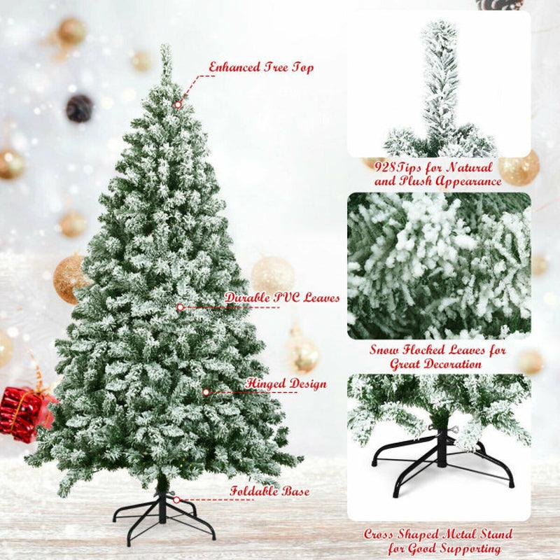6 Feet Snow Flocked Artificial Hinged Christmas Tree with 928 Tips