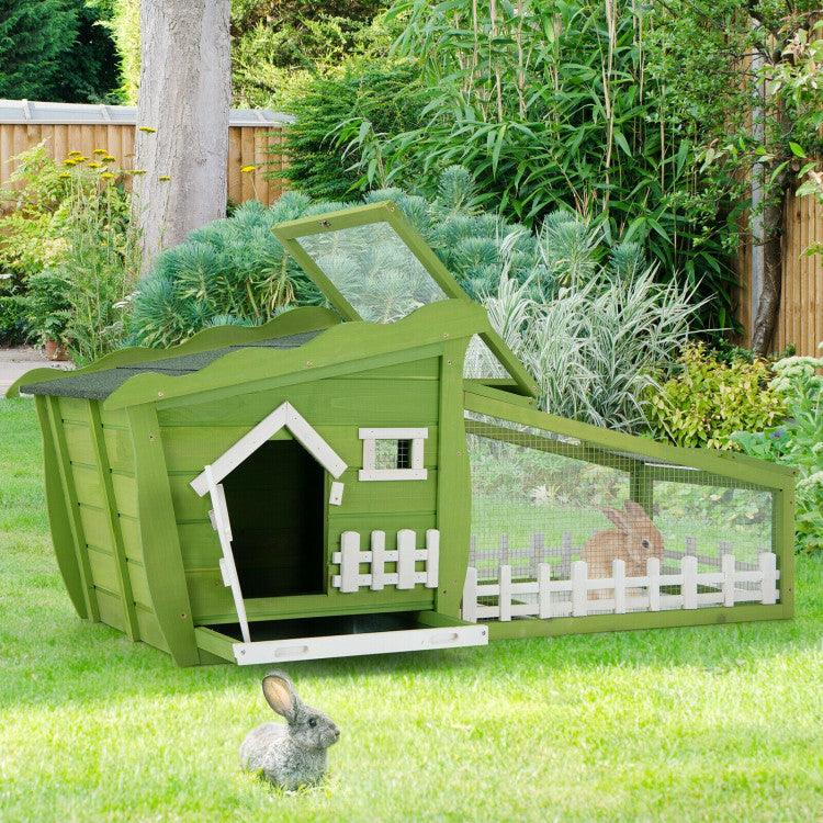 62 Inch Wooden Rabbit Hutch with Pull Out Tray Green/Red