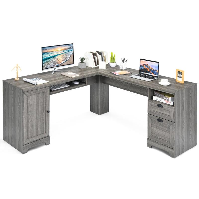 66 X 66 Inch L-Shaped Writing Study Workstation Computer Desk with Drawers