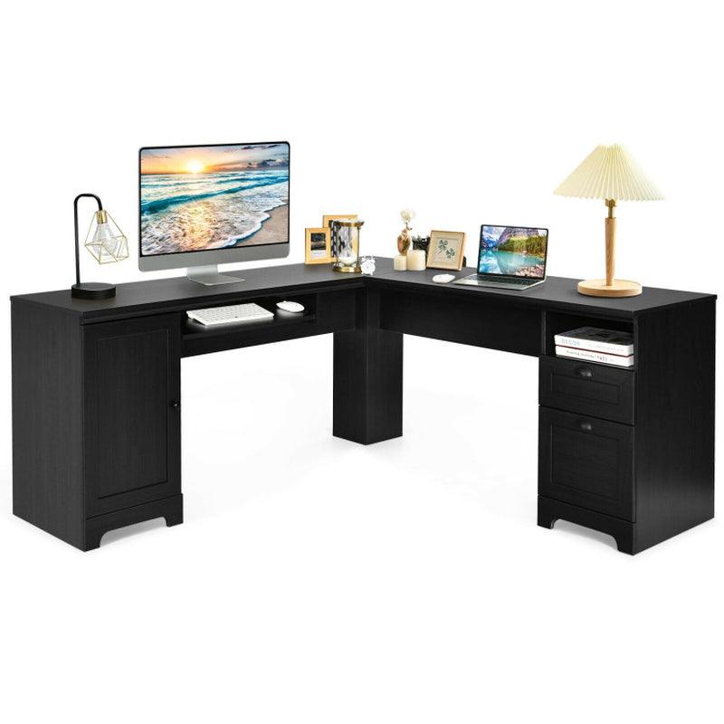 66 X 66 Inch L-Shaped Writing Study Workstation Computer Desk with Drawers
