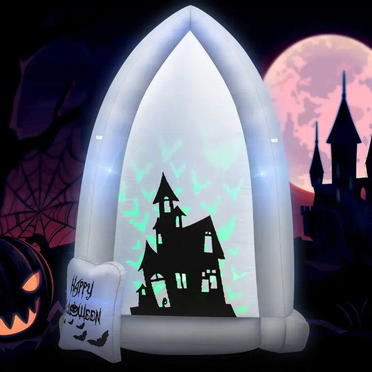 7 Feet Halloween Decoration Inflatable Tombstone with Bat LED Projector