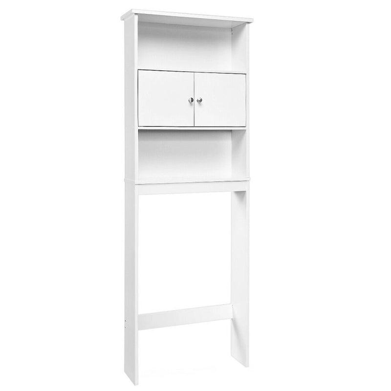 Bathroom Wood Organizer Shelf Storage Rack with Cabinet White