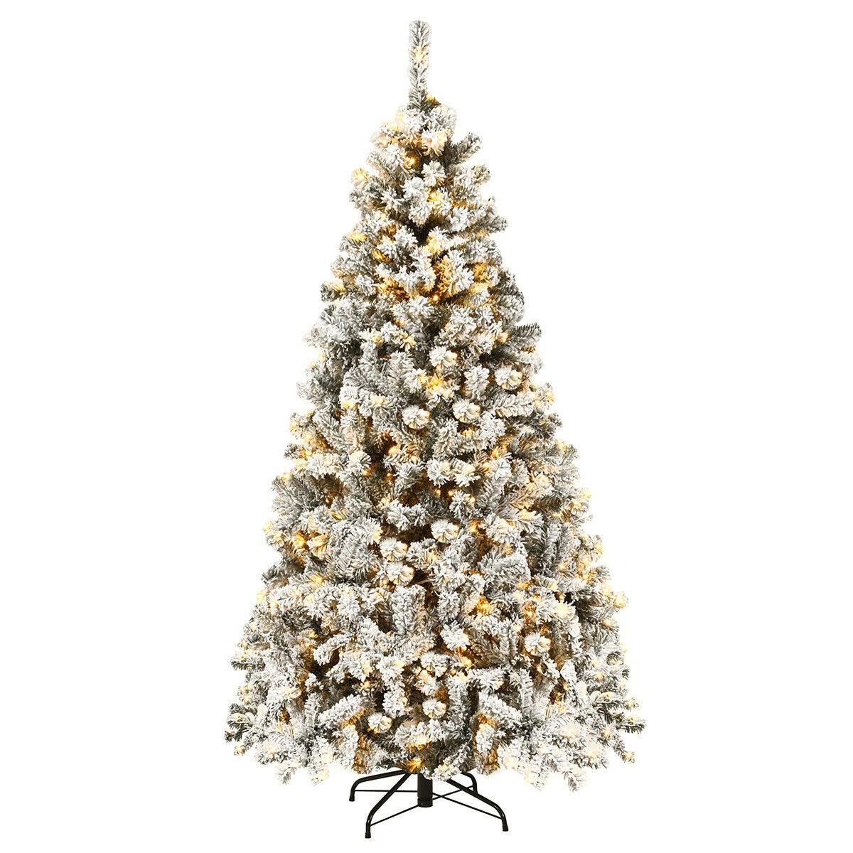 Christmas Tree Pre-Lit Premium Snow Flocked Hinged Artificial Holiday