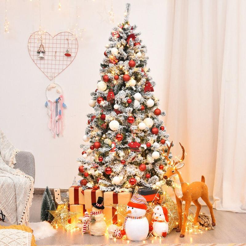 Christmas Tree Pre-Lit Premium Snow Flocked Hinged Artificial Holiday
