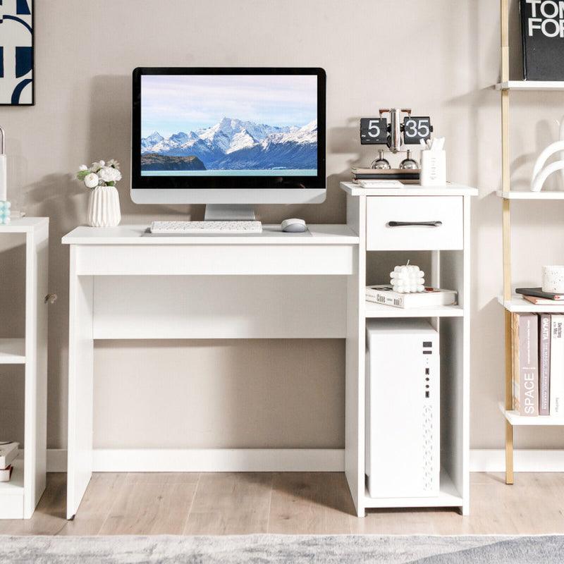 Compact Computer Desk with Drawer and CPU Stand Engineered Wood MDF White