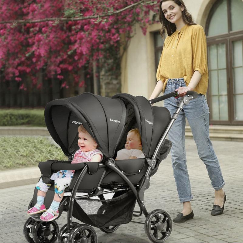 Foldable Lightweight Front Back Seats Double Baby Stroller Black/Gray