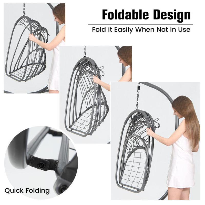 Hanging Folding Egg Chair with Stand Soft Cushion Pillow Swing Hammock