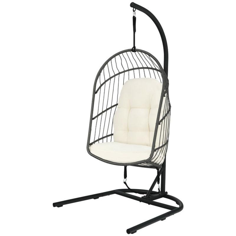 Hanging Wicker Egg Chair with Stand and Cushion