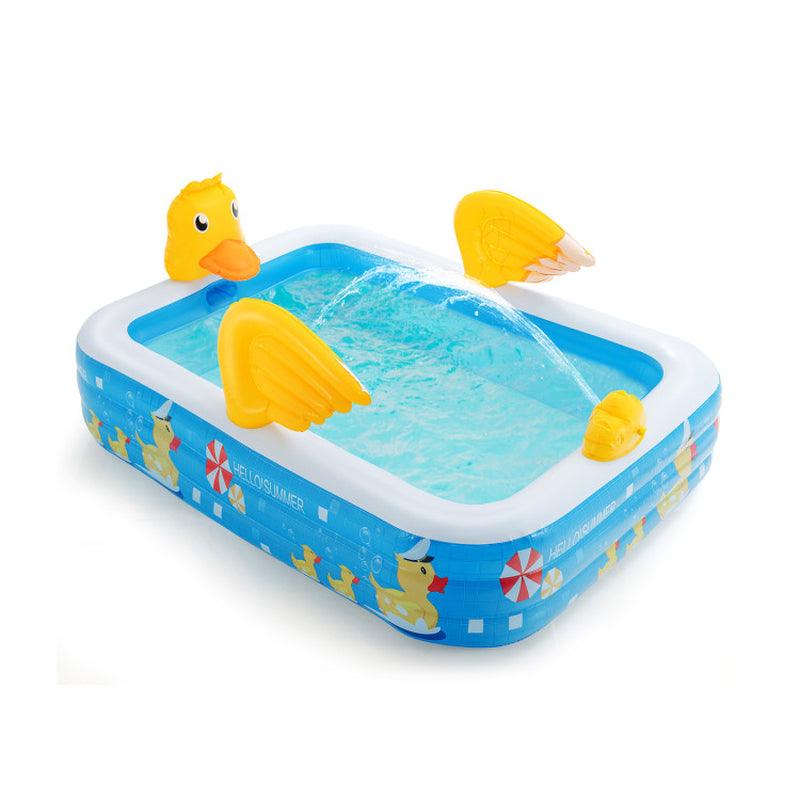 Inflatable Swimming Pool Duck Themed Kiddie Pool with Sprinkler for Age over 3