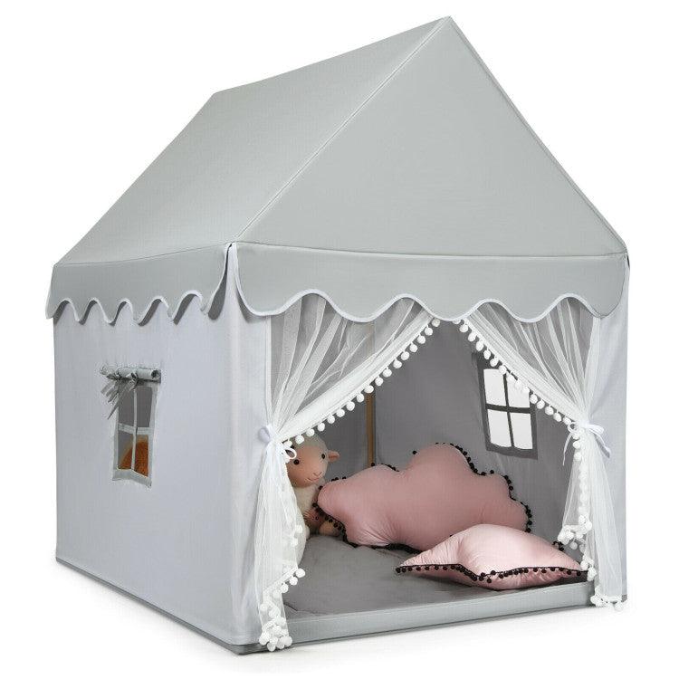 Kids Large Play Castle Fairy Tent with Mat Oxford Cloth Solid Wood Cotton Plastic