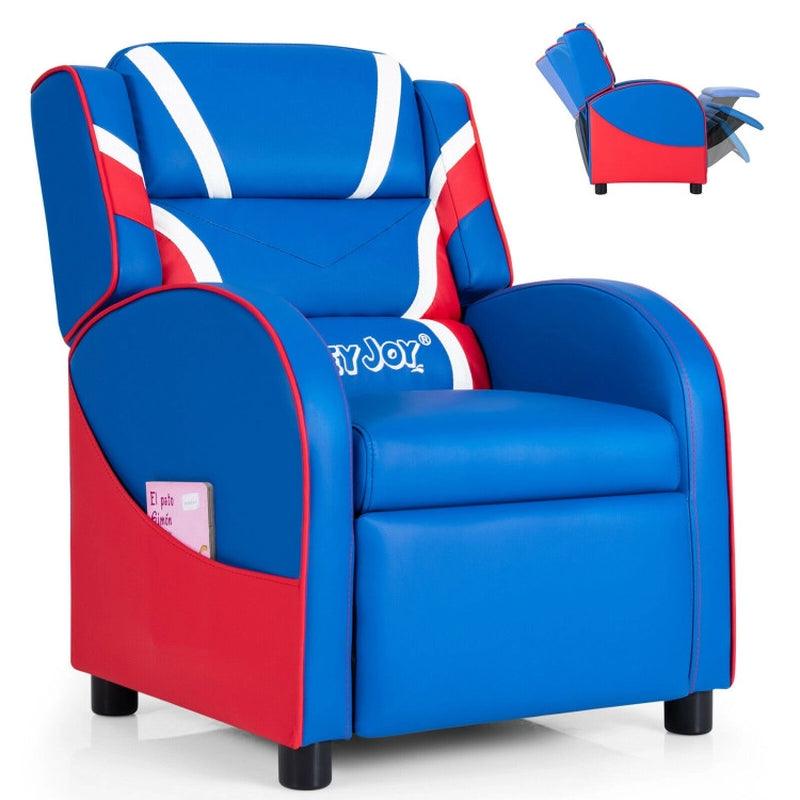 Kids Leather Recliner Chair with Side Pockets Unisex Blue/Pink