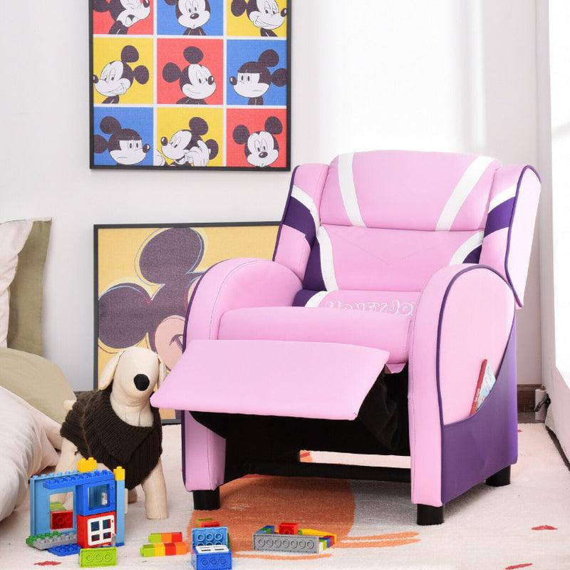Kids Leather Recliner Chair with Side Pockets Unisex Blue/Pink