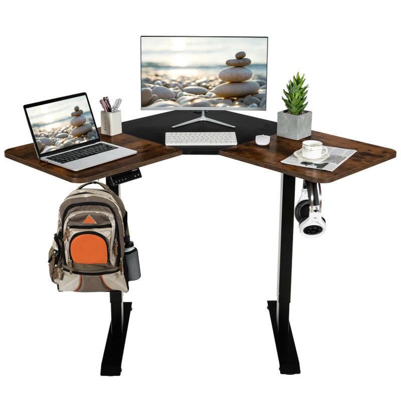 L-Shaped Electric Standing Desk with 4 Memory Positions and LCD Display