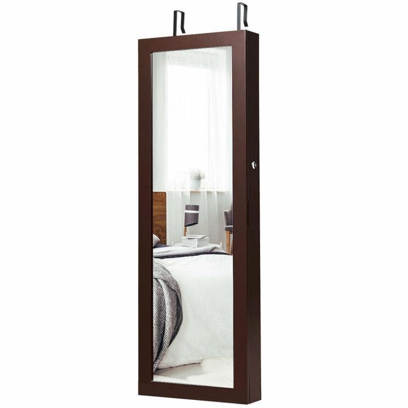 Lockable Wall Mount Mirrored MDF Jewelry Cabinet with LED Lights