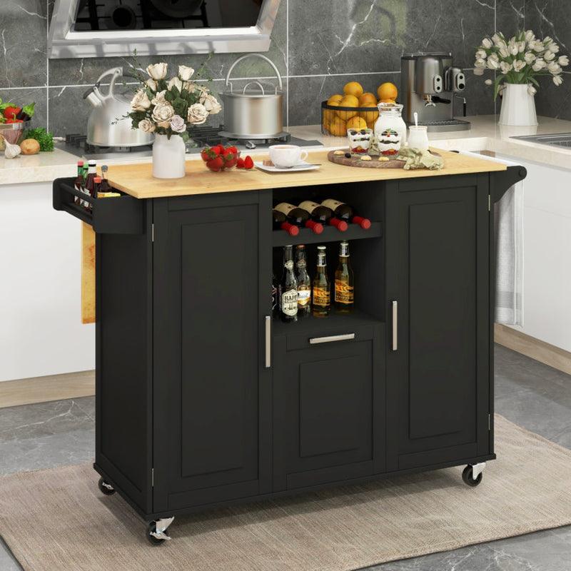 Rolling Kitchen Island Cart with Drop-Leaf Countertop Ad Towel Bar