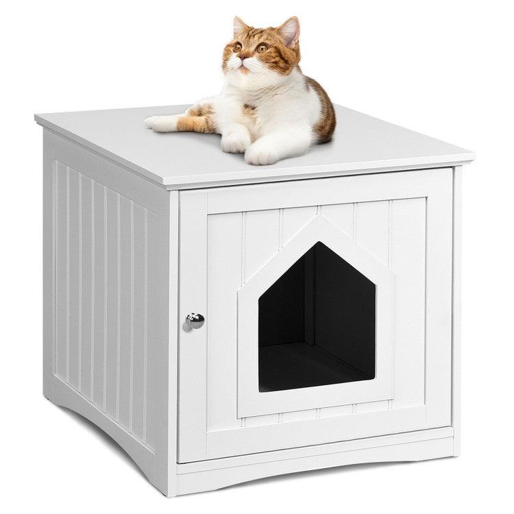 Sidetable Nightstand Weatherproof Multi-Function Cat House White/Brown
