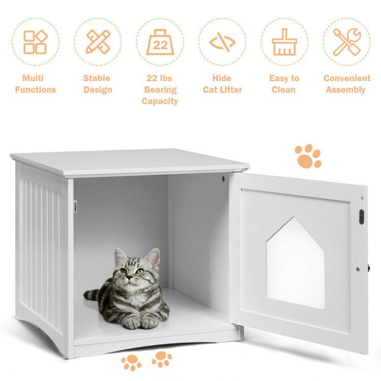 Sidetable Nightstand Weatherproof Multi-Function Cat House White/Brown